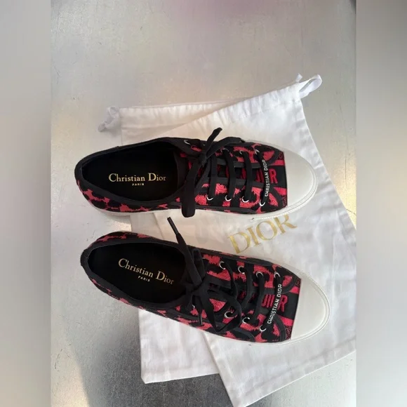 Christian Dior Walk N Dior Low Top Sneakers Canvas Red Animal Print US 9 EUR 40 - Picture 9 of 14